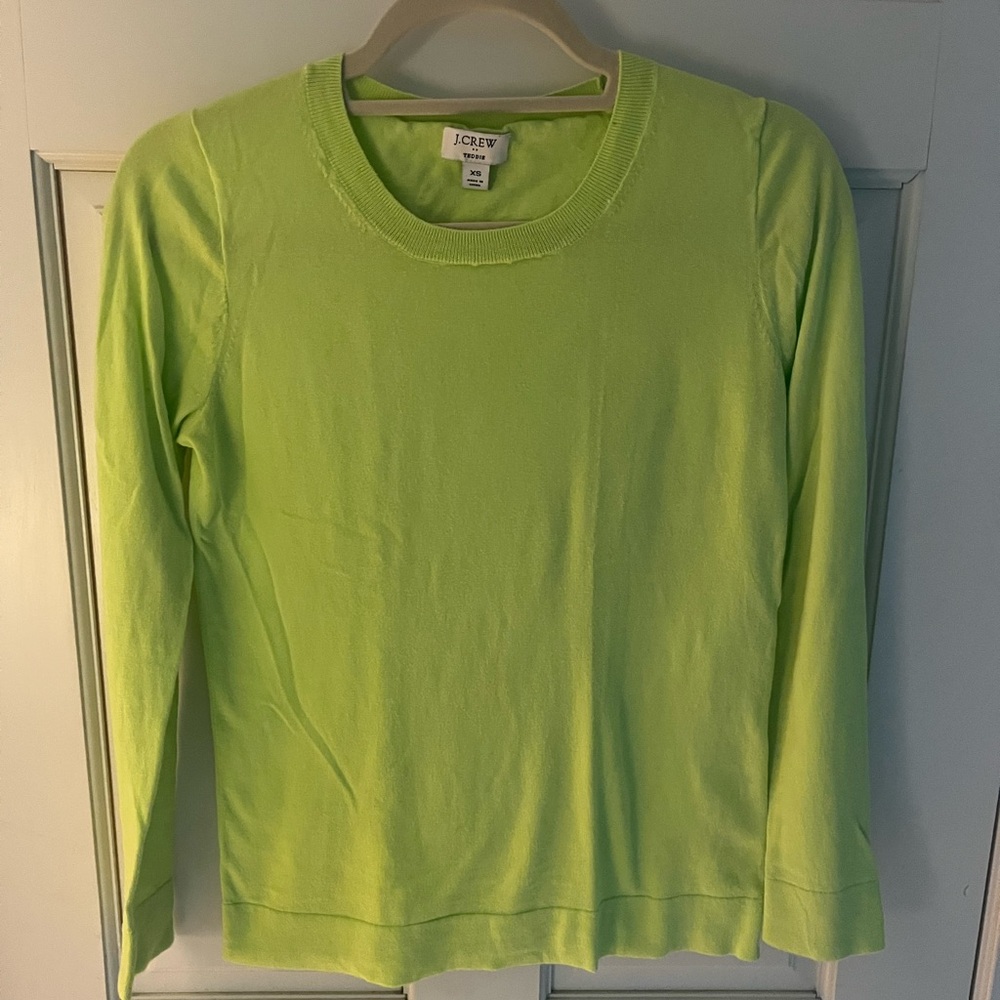 J. Crew Teddie  Sweater  long sleeve crewneck  bright lime green  cotton Size XS
